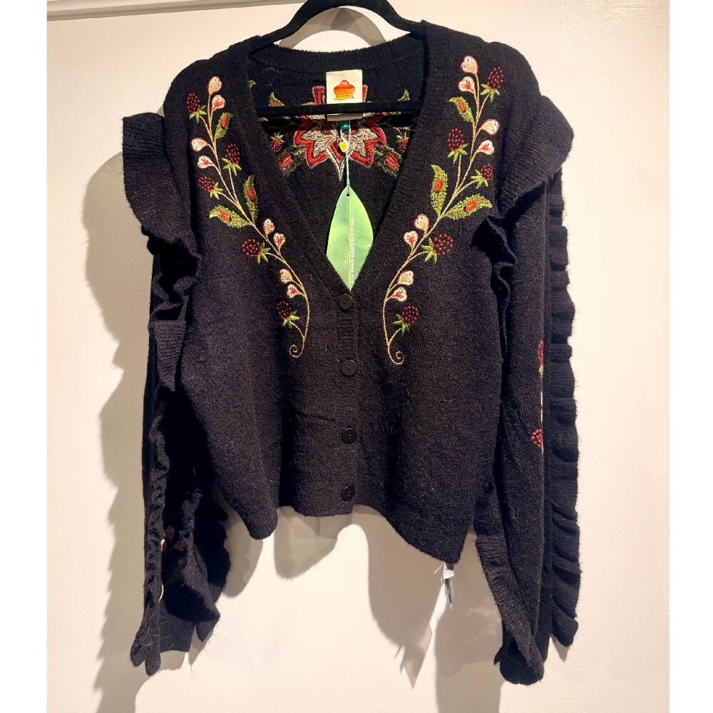Farm Rio Black Berry Embroidery Cardigan sweater XL New! - Picture 4 of 7